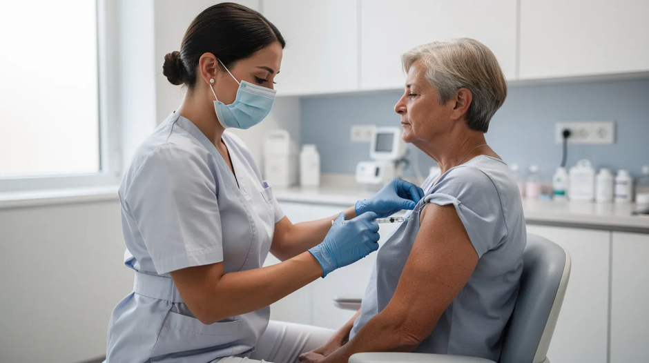 A healthcare professional is seen administering a hepatitis B vaccine injection into a patient's upper arm in a bright and modern clinic setting, emphasizing the importance of vaccination for protection against serious liver infections. The scene highlights the role of healthcare workers in promoting vaccine safety and health.